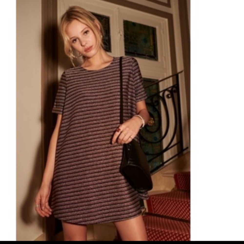 Sezane Vick Sparkly Dress in Black Gold Red